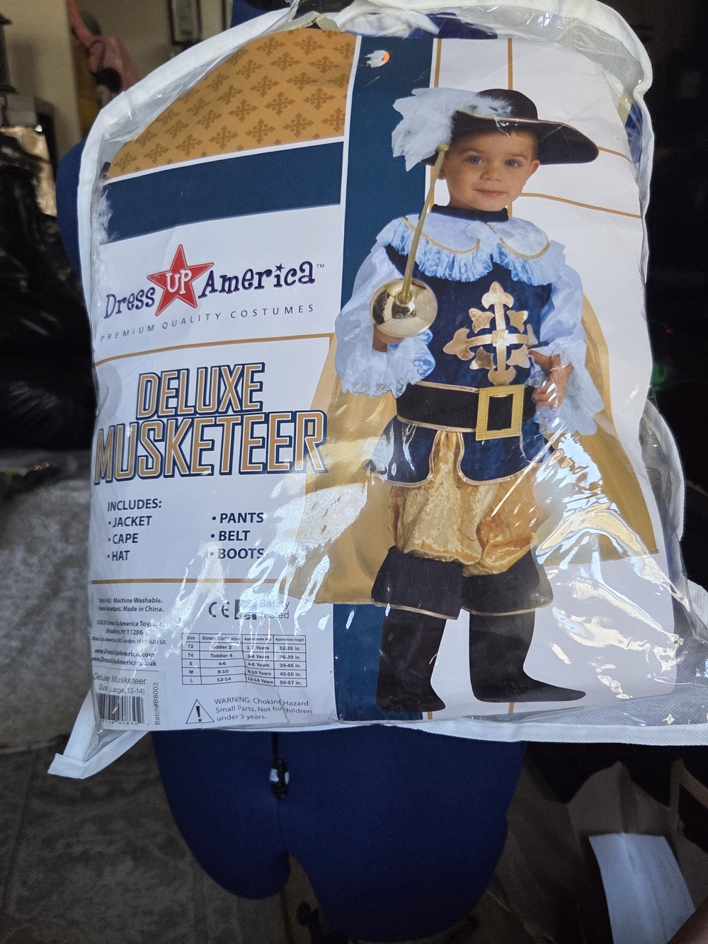 Deluxe Blue and Gold Musketeer Kids Costume Large 12/14